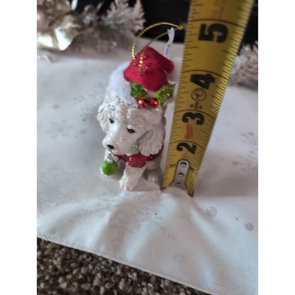 Pier 1 Christmas Poodle Dog Ornament Santa Hat Glitter Red Coat Holiday Decor - Picture 9 of 10